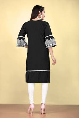 Women's cotton embroidered designer kurti, bell sleeves 2