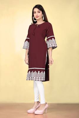 Women's cotton embroidered designer kurti, bell sleeves 3