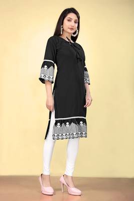 Women's cotton embroidered designer kurti, bell sleeves 3
