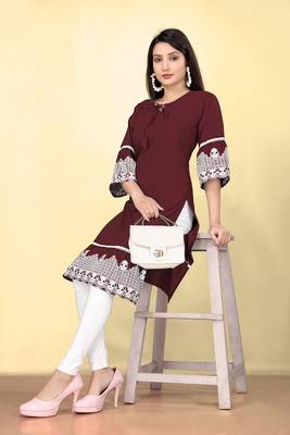 Women's cotton embroidered designer kurti, bell sleeves 4