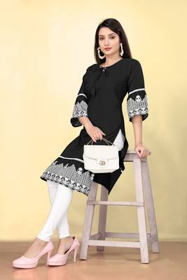 Women's cotton embroidered designer kurti, bell sleeves 4
