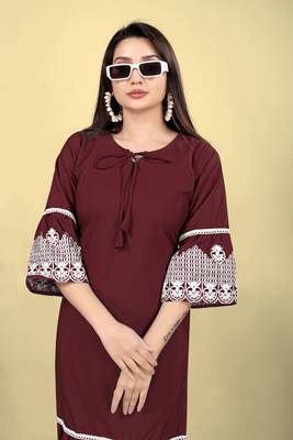 Women's cotton embroidered designer kurti, bell sleeves 5