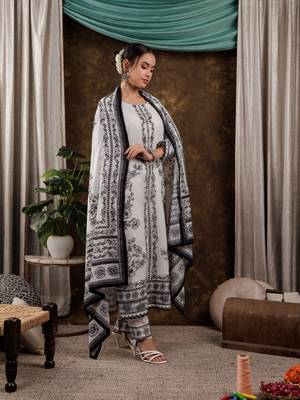  white cotton kurta dupatta pant set 2