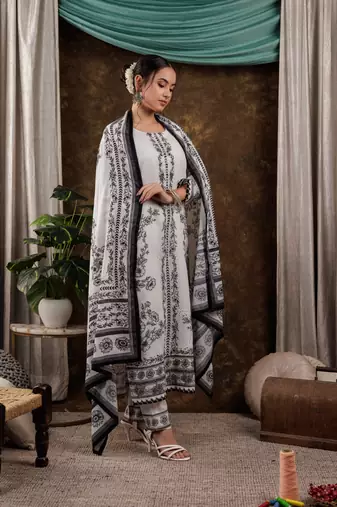  white cotton kurta dupatta pant set