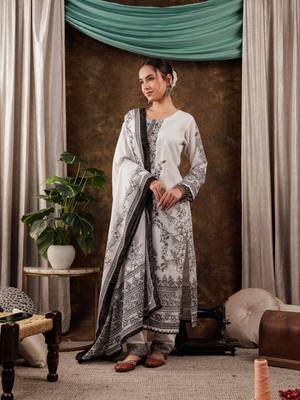  white cotton ethnic motifs straight kurta dupatta pant set 1