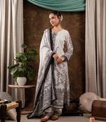  white cotton ethnic motifs straight kurta dupatta pant set