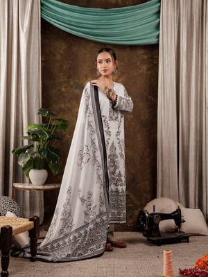  white cotton ethnic motifs straight kurta dupatta pant set 2