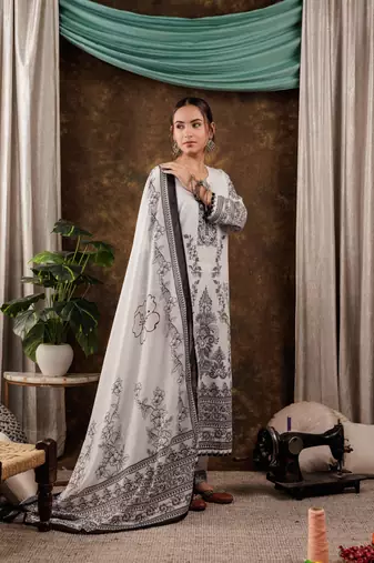 white cotton ethnic motifs straight kurta dupatta pant set