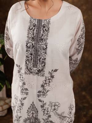  white cotton ethnic motifs straight kurta dupatta pant set 4