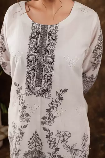  white cotton ethnic motifs straight kurta dupatta pant set