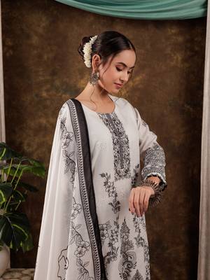  white cotton ethnic motifs straight kurta dupatta pant set 5