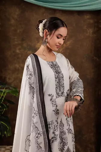  white cotton ethnic motifs straight kurta dupatta pant set