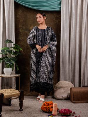  black hand embroidery silk straight kurta and trouser with dupatta set 1