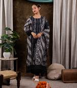  black hand embroidery silk straight kurta and trouser with dupatta set