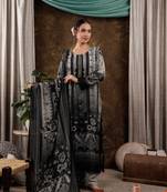 grey hand embroidery silk straight kurta and trouser with dupatta set