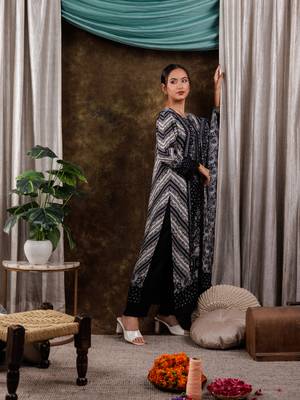 black hand embroidery silk straight kurta and trouser with dupatta set 2