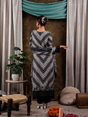  black hand embroidery silk straight kurta and trouser with dupatta set 3