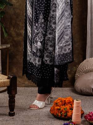  black hand embroidery silk straight kurta and trouser with dupatta set 5