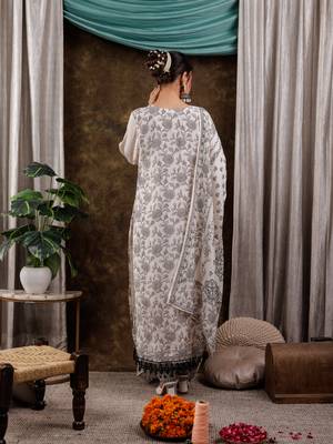  white hand embroidery silk straight kurta and trouser with dupatta set 3