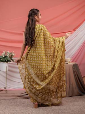  mustard ethnic motifs cotton a-line kurta trouser & dupatta set 3
