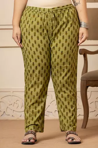  cotton green kantha work plus size kurta dupatta pant set