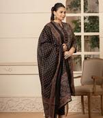 Yufta cotton black plus size kurta dupatta pant set