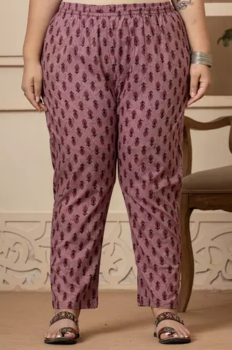  cotton purple kantha work plus size kurta dupatta pant set