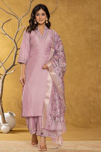  purple silk blend pakistani style kurta dupatta set