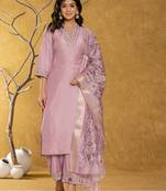  purple silk blend pakistani style kurta dupatta set