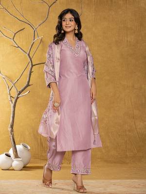  purple silk blend pakistani style kurta dupatta set 2