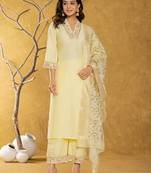  yellow silk blend pakistani style kurta dupatta set
