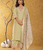  green silk blend pakistani style kurta dupatta set