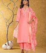  pink silk blend pakistani style kurta dupatta set