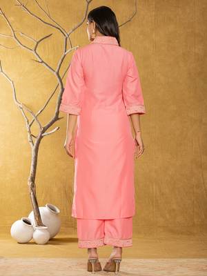  pink silk blend pakistani style kurta dupatta set 3