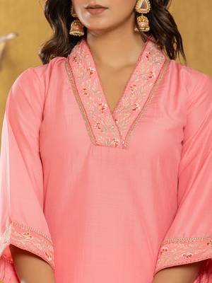  pink silk blend pakistani style kurta dupatta set 4