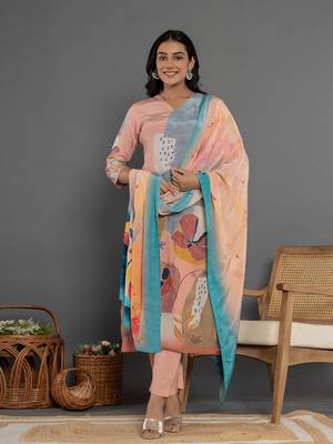  multi pure crepe placement print kurta dupatta set 1