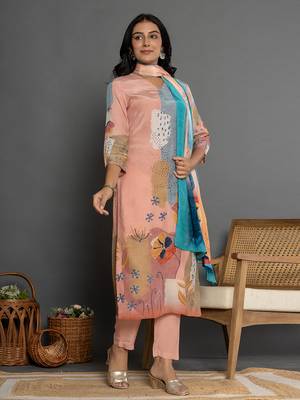  multi pure crepe placement print kurta dupatta set 2