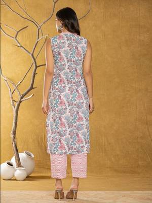  cotton white floral print kurta dupatta set 3