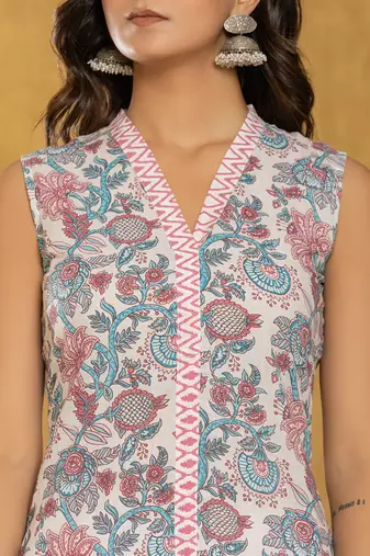  cotton white floral print kurta dupatta set