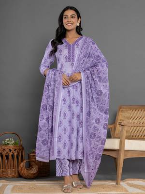  purple cotton ethnic motifs kurta duppta set 1