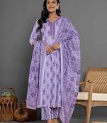  purple cotton ethnic motifs kurta duppta set