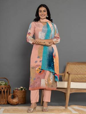  multi pure crepe placement print kurta dupatta set 5