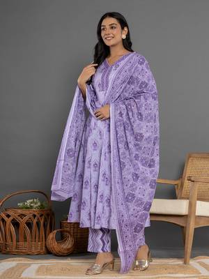  purple cotton ethnic motifs kurta duppta set 2