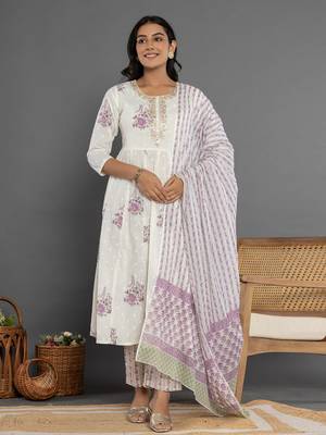 purple gota patti cotton anarkali kurta dupatta pant set 1