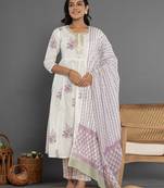 purple gota patti cotton anarkali kurta dupatta pant set