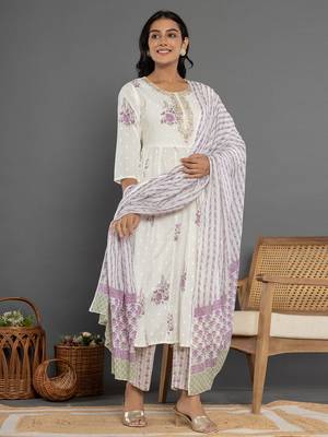 purple gota patti cotton anarkali kurta dupatta pant set 2