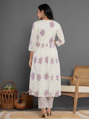  purple & white gota patti cotton anarkali kurta dupatta pant set 3