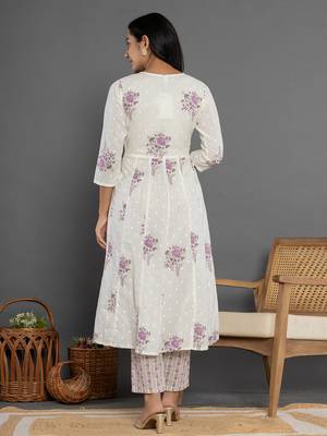 purple gota patti cotton anarkali kurta dupatta pant set 3