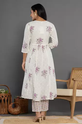 purple gota patti cotton anarkali kurta dupatta pant set