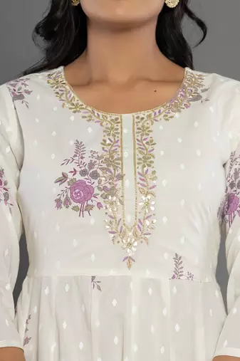 purple gota patti cotton anarkali kurta dupatta pant set